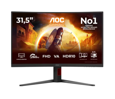AOC Monitor C32G4Z / 31.5", 1920 x 1080, Full HD, VA, zakrivljeni, crna